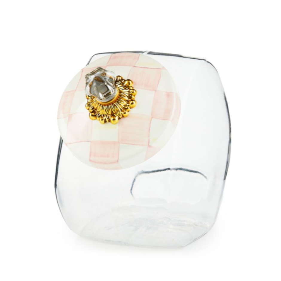 MacKenzie Childs Rosy Check Cookie Jar with Enamel Lid