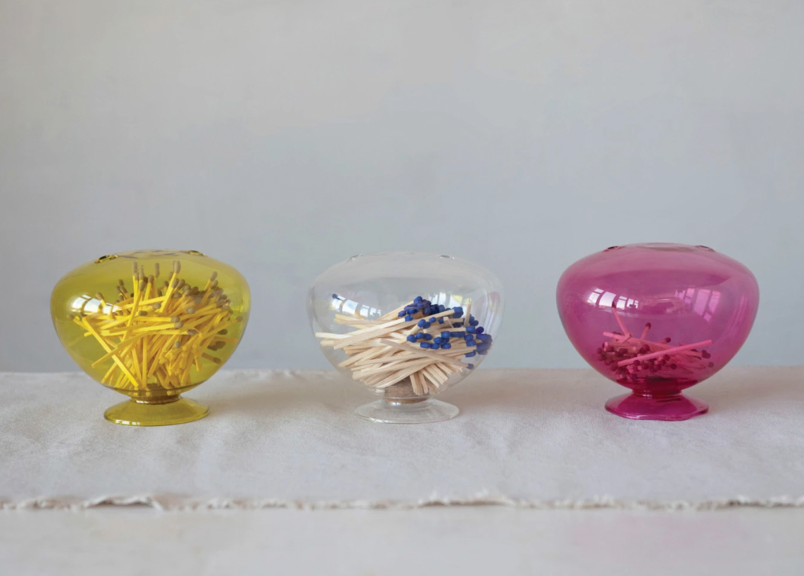Yellow Glass Match Holder and Strike