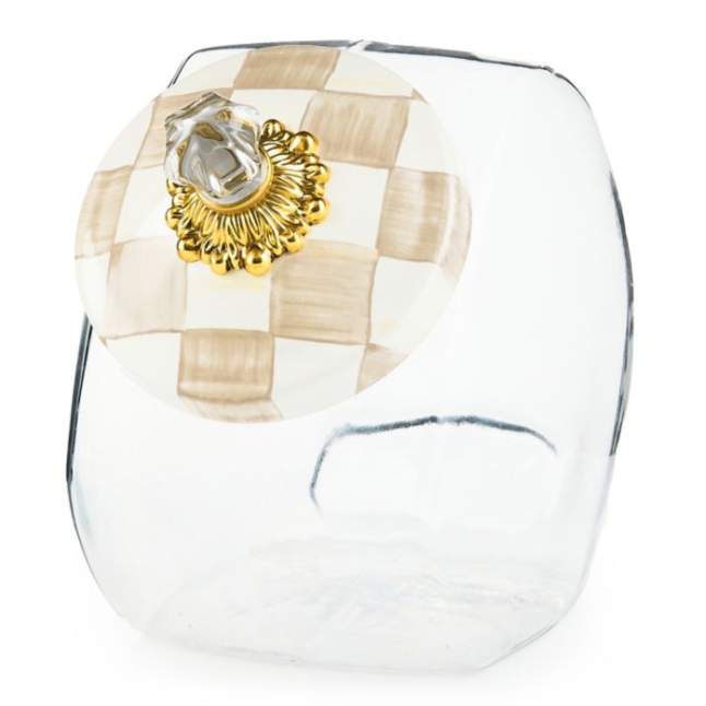 MacKenzie Childs Mocha Check Cookie Jar with Enamel Lid