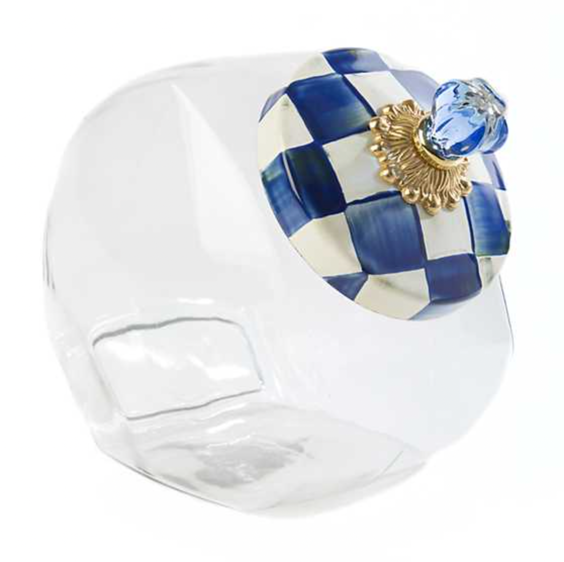 MacKenzie Childs Royal Check Cookie Jar with Enamel Lid