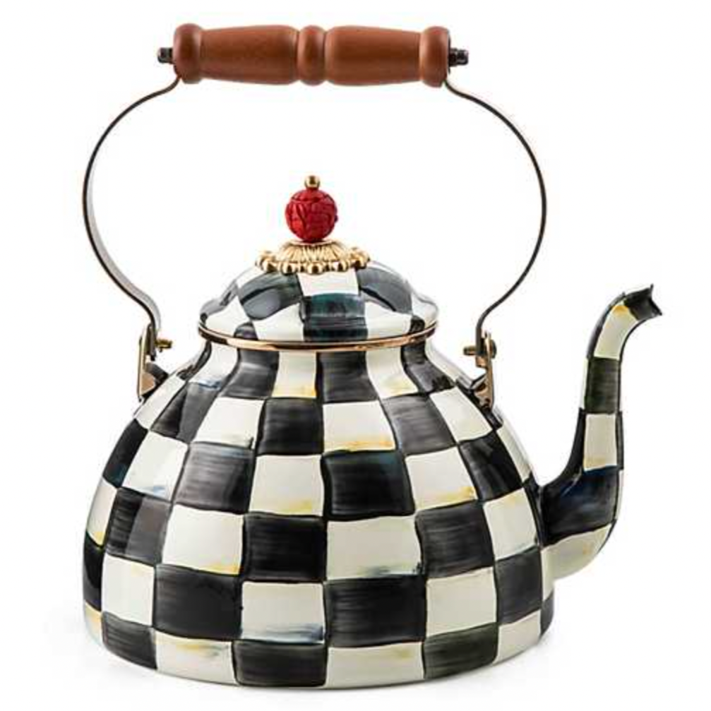 MacKenzie Childs Courtly Check Enamel Tea Kettle - 3 Quart
