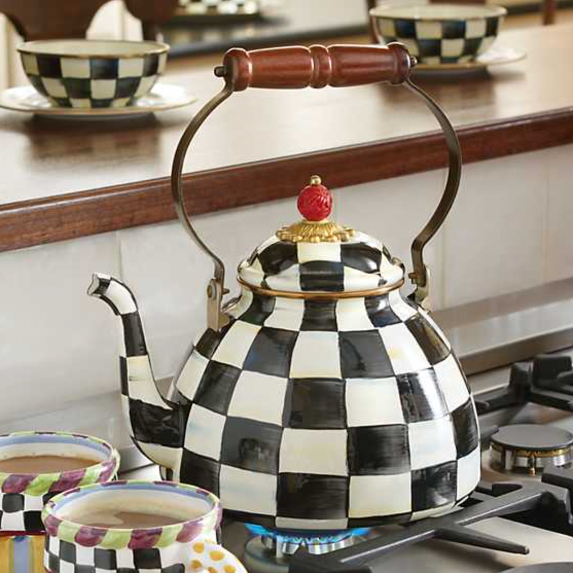 MacKenzie Childs Courtly Check Enamel Tea Kettle - 3 Quart