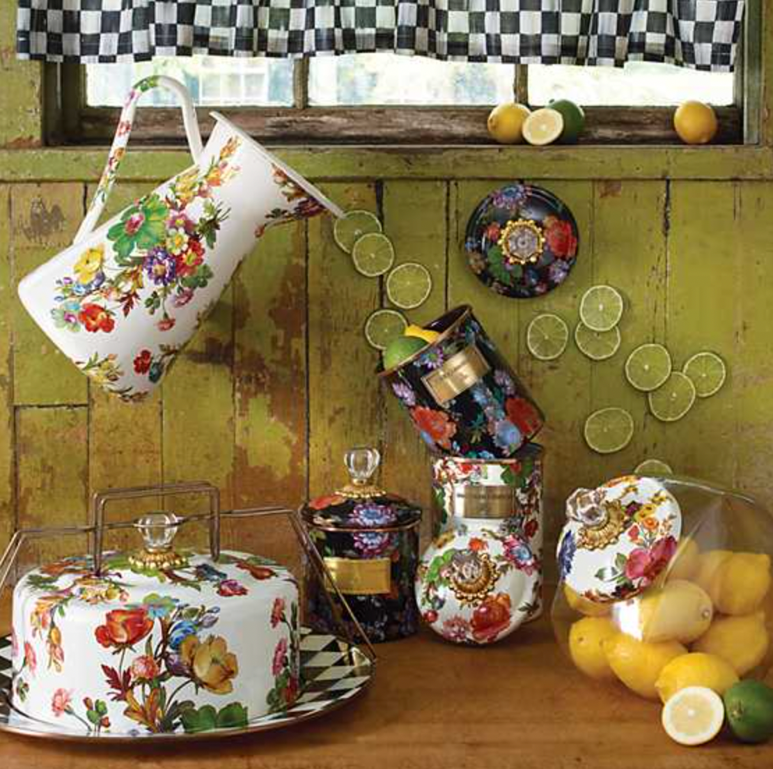 MacKenzie Childs Flower Market Cookie Jar with Enamel Lid