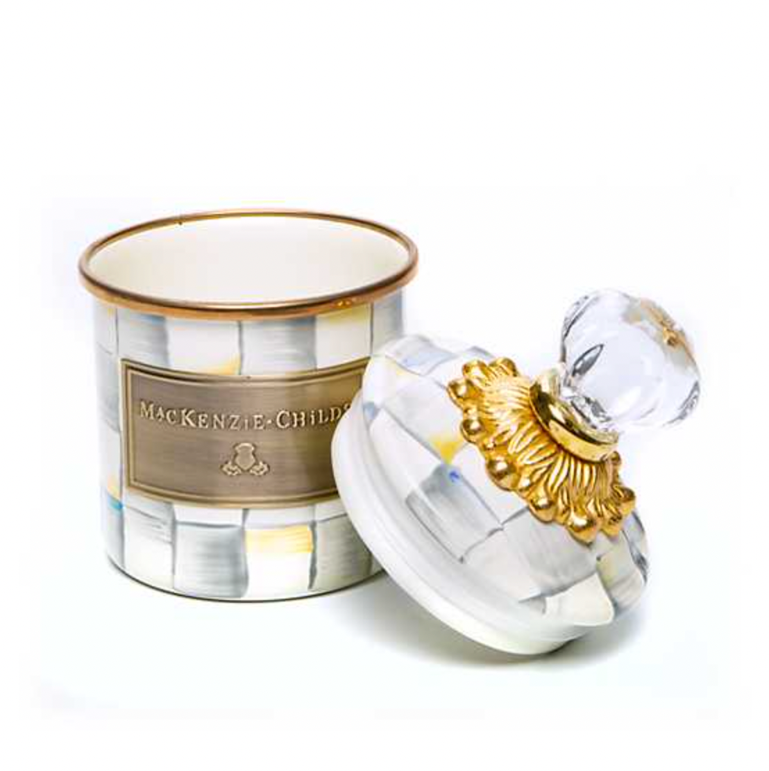 MacKenzie Childs Sterling Check Enamel Canister, Mini